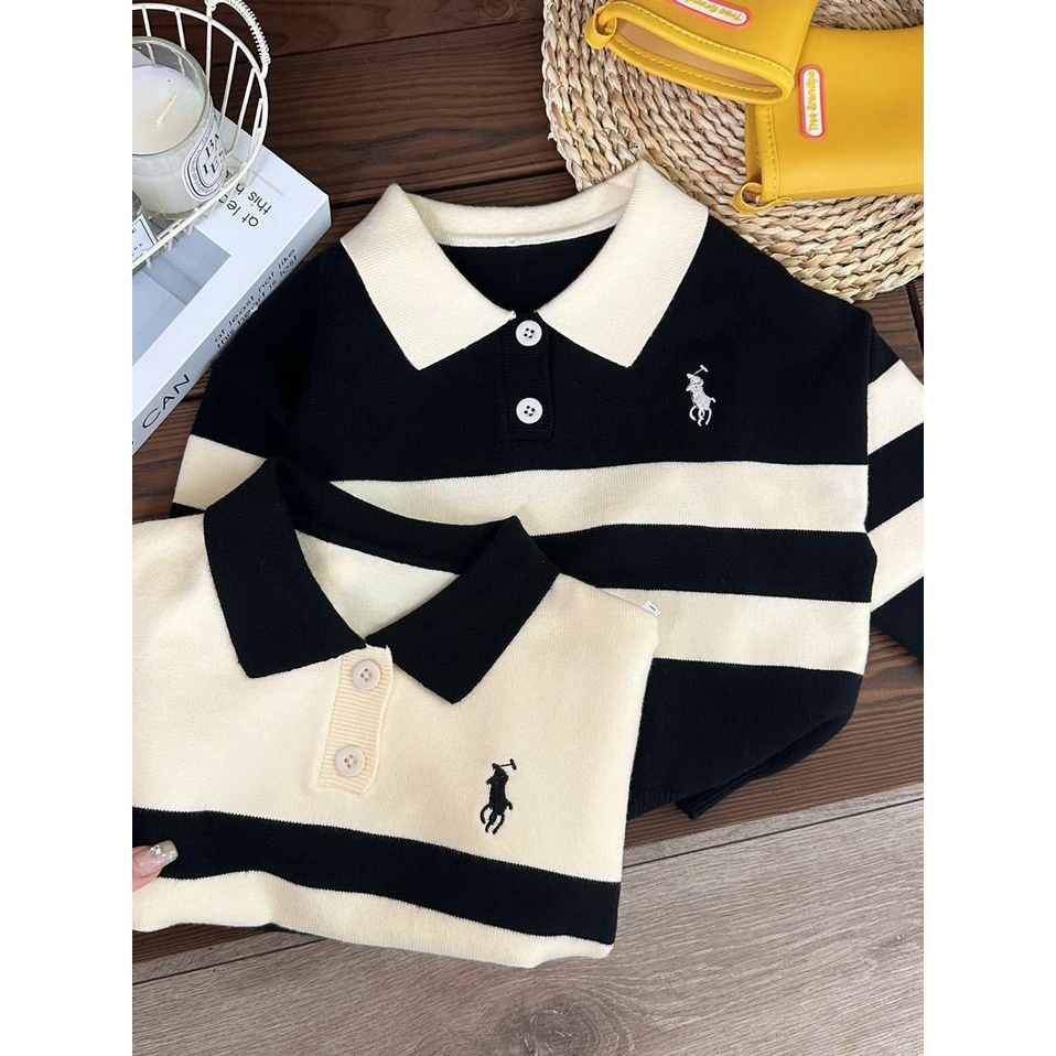 Hàng Mới Về Mới Áo sweater Cổ Bẻ Kẻ Sọc Ngang Ấm Áp Thời Trang Thu Đông 2023 pol0 Cho Bé