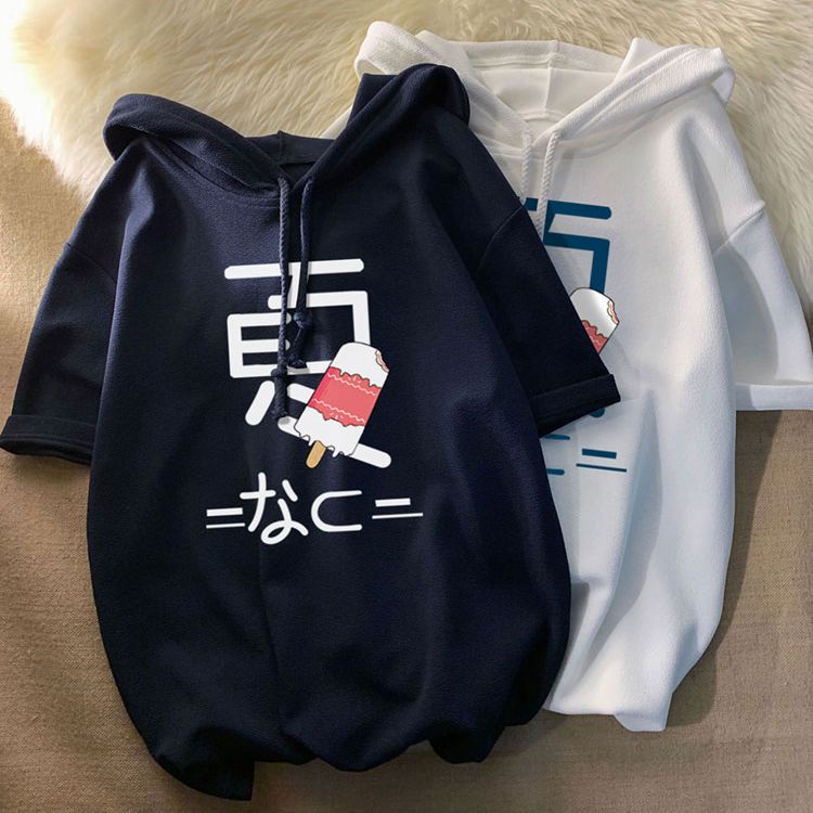 Áo thun tay lửng dáng rộng có mũ trùm đầu thời trang mùa hè mát mẻ cho sinh viên