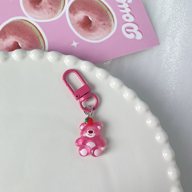 Móc khóa gấu dâu cute Móc Chìa Khóa Acrylic Hình Gấu Và Dâu Tây Dễ Thương