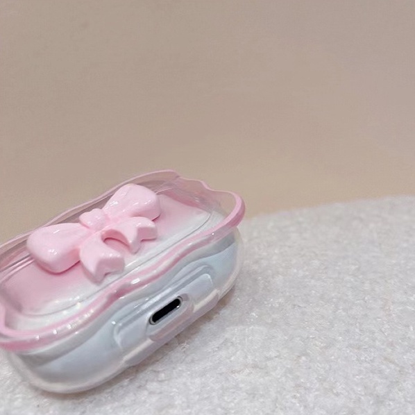 Đơn giản dễ thương sóng màu hồng nơ airpods vỏ cho airpods 1/2/3 / pro pro2 vỏ airpods 3 tpu mềm tai nghe bluetooth không dây apple chống rơi airpods 2 gen bao đựng có hool