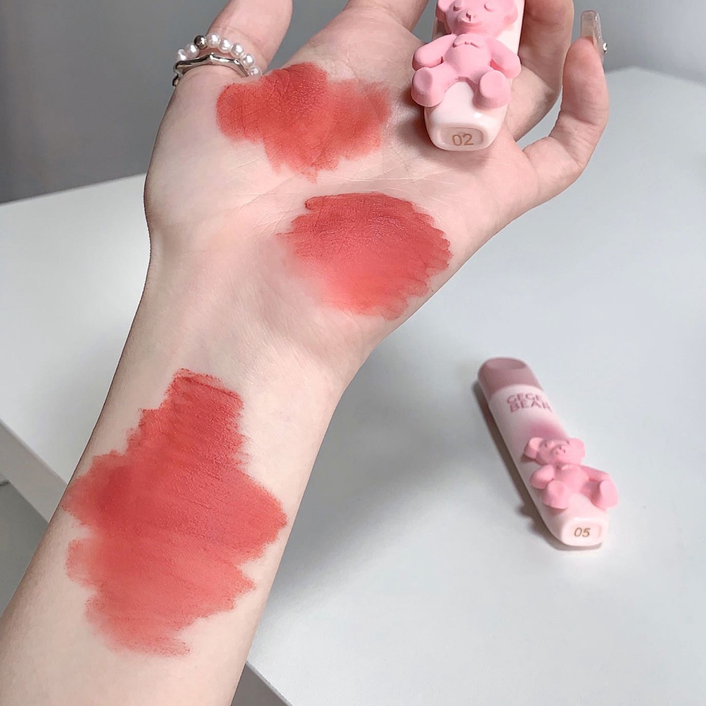 Crystal glossy lip glaze mirror cute bear lip gloss không thấm nước trong suốt nude liquid lipstick lip girls trang điểm