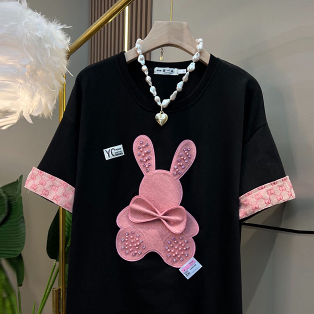 Summer cartoon short-sleeved t-shirt loose 2023 plus size women's top