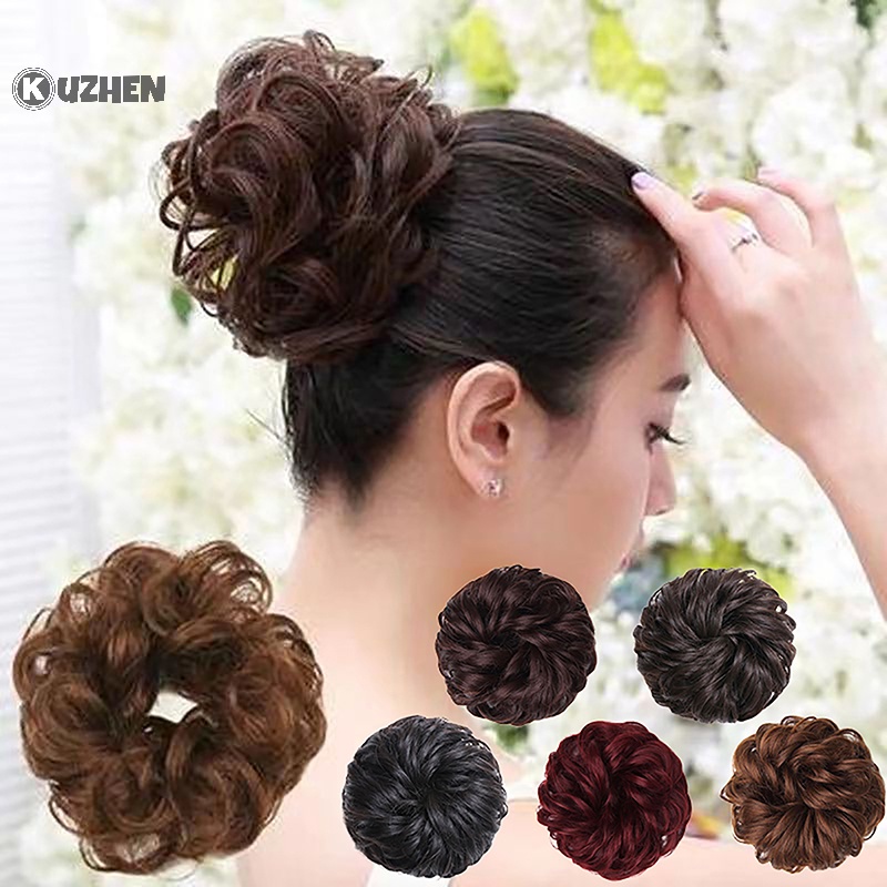 Kuzhen tổng hợp búi tóc giả tóc đuôi ngựa nối tóc scrunchie sóng đàn hồi xoăn nóng