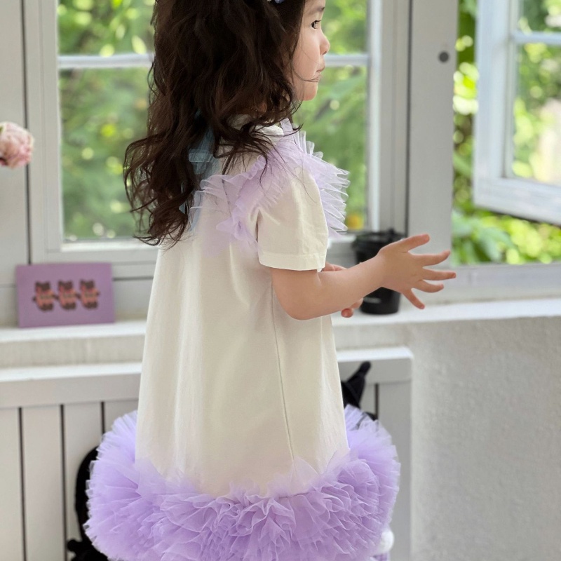 Cô gái công chúa váy mùa hè ánh sáng giải trí t-shirt phim hoạt hình kuromi cinnamoroll in thời trangtutu váy trẻ em quần áo