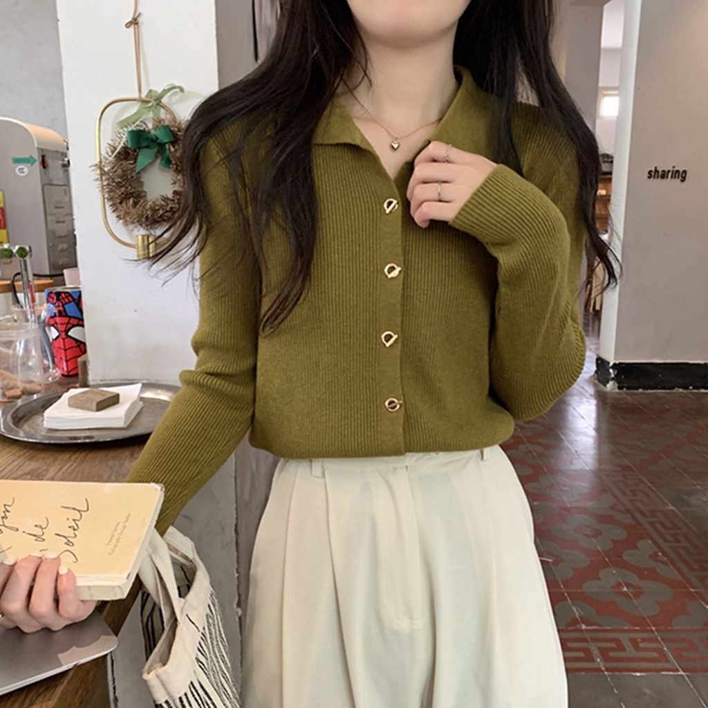 Áo Khoác cardigan Dệt Kim Tay Dài Dáng Ôm Phong Cách retro Dành Cho Nữ