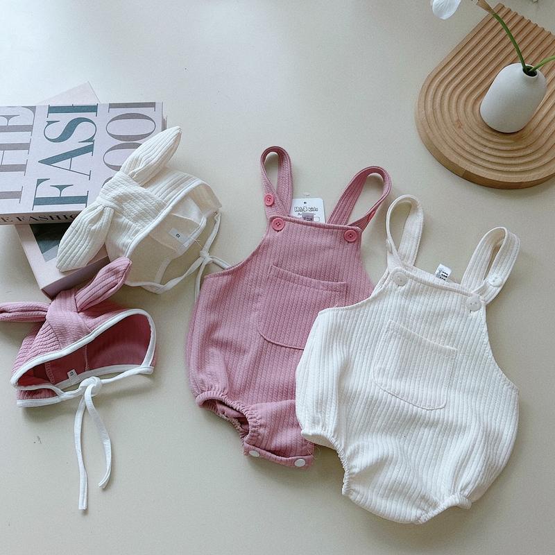 Body yếm xốp Gân áo cotton bèo cổ cho bé gái sơ sinh mặc thu đông