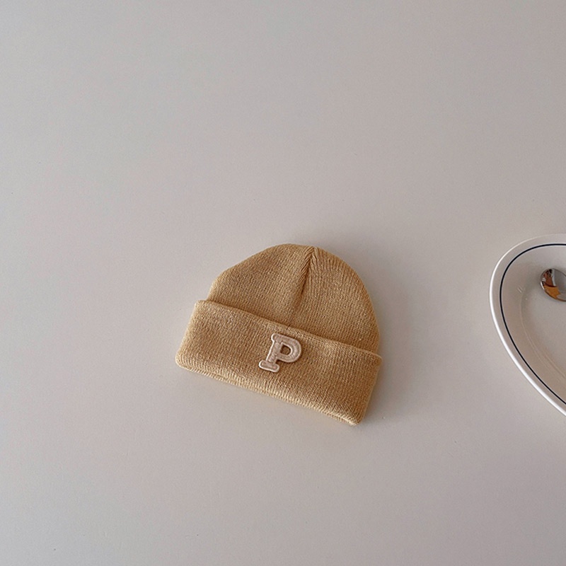 Simple letter baby beanie cap mùa thu đông ấm áp len mềm mại trẻ sơ sinh bé trai cô gái mũ đan dễ thương đàn hồi chống gió trẻ mới biết đi mũ ngoài trời