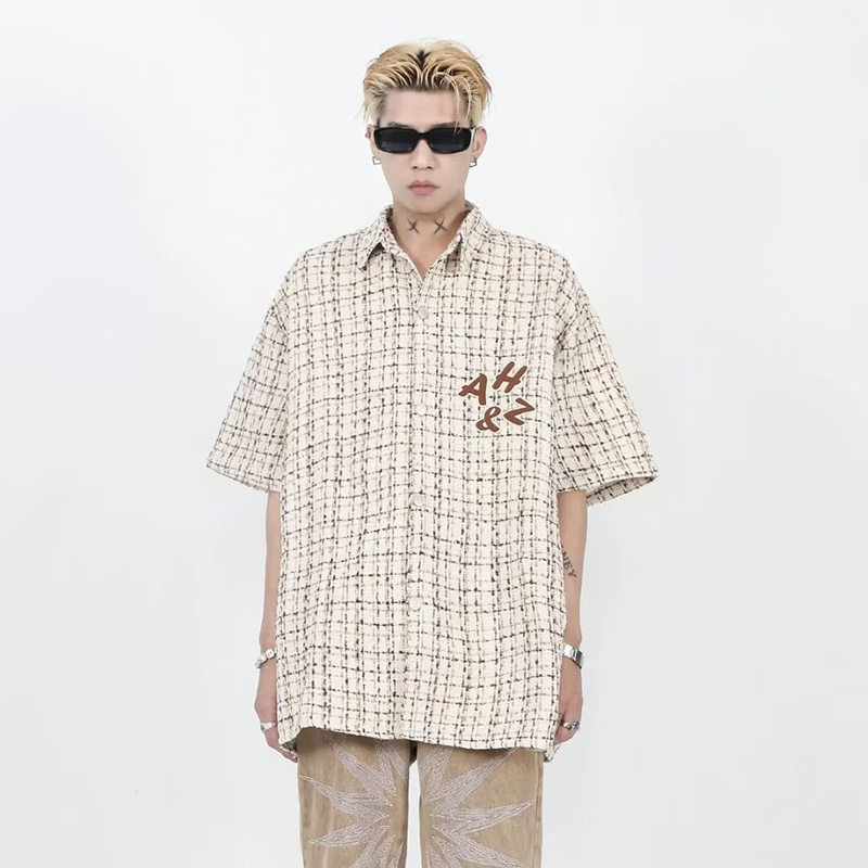 Sinransinya Áo Sơ Mi cotton Lanh Thêu Họa Tiết Sọc Caro Phong Cách hip hop Đường Phố Mỹ Thời Trang Cho Nam Và Nữ