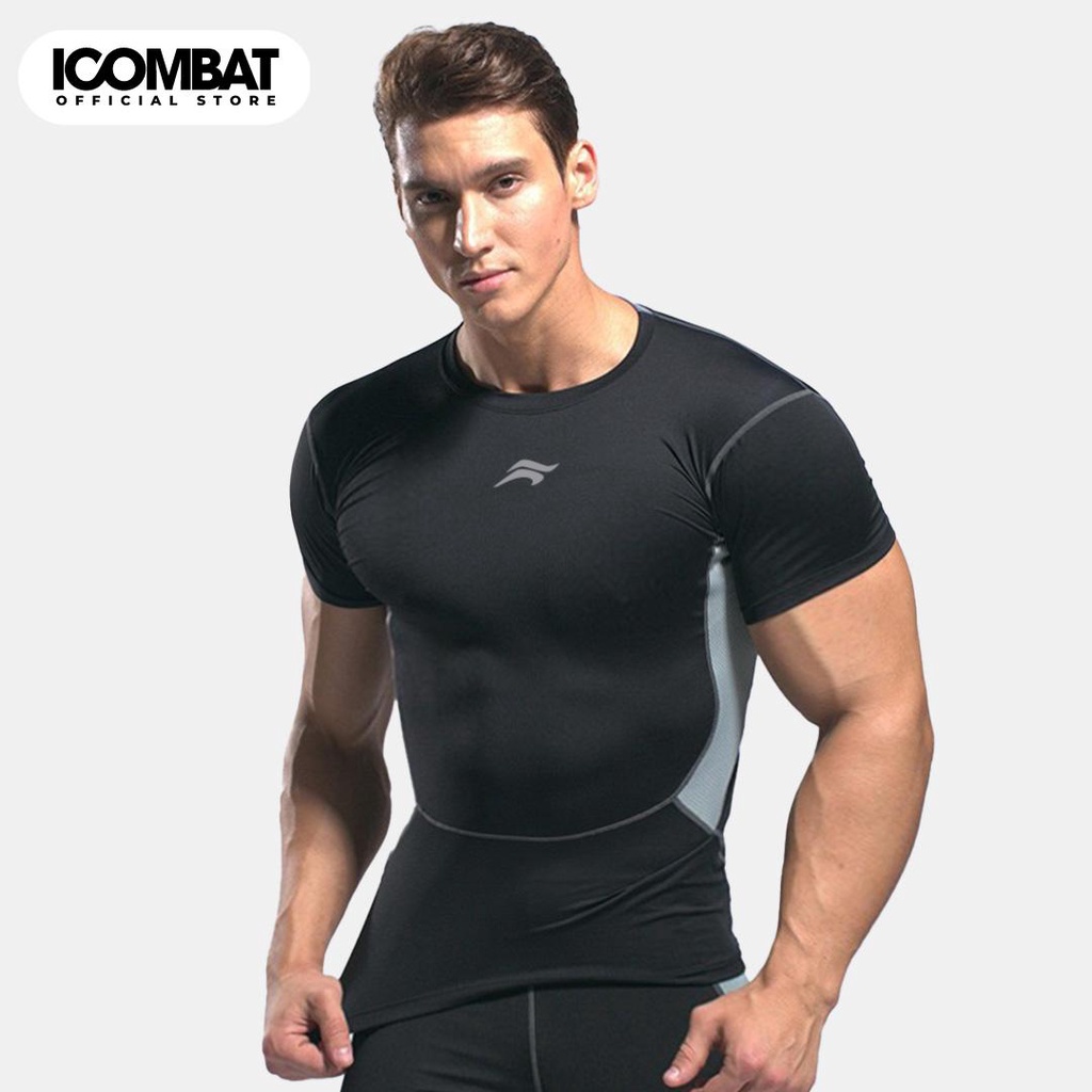 Áo thun BODY cộc tay thể thao nam iCOMBAT v.7 màu đen siêu thoáng khí chuyên GYM và vận động ngoài trời
