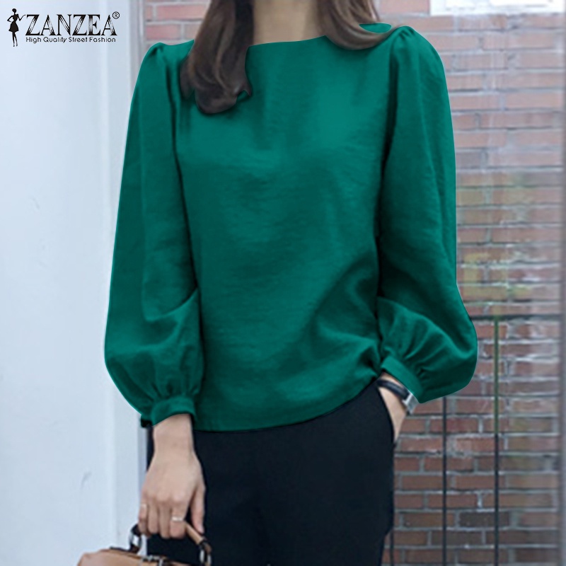 Áo kiểu ZANZEA tay phồng dài cổ tròn thời trang Hàn Quốc cho nữ