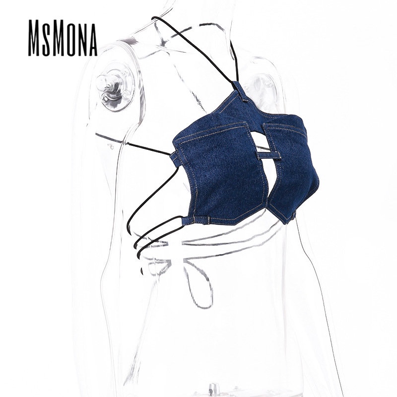 Áo Hai Dây Denim Màu Trơn Thời Trang 2023 Cho Nữ