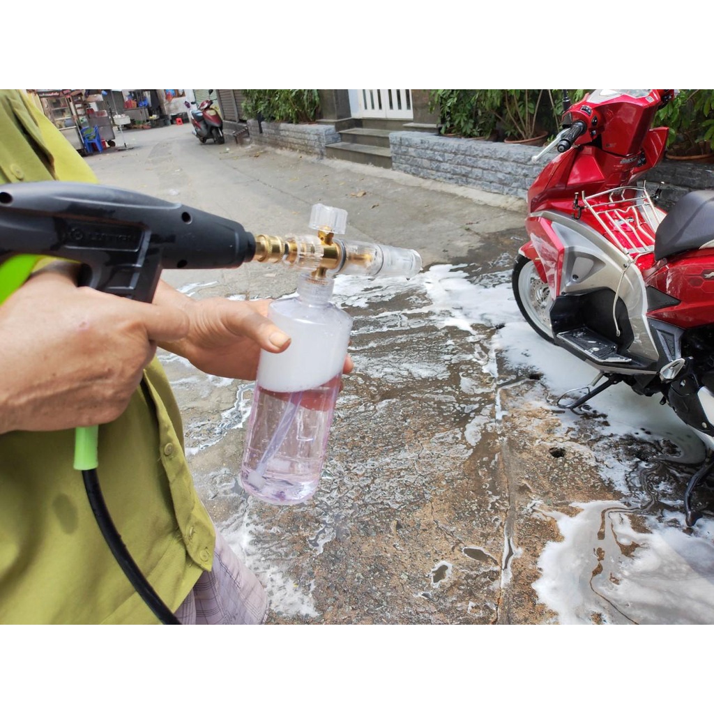 Bình Tạo Bọt Tuyết Trong Suốt Cho Máy Rửa Xe 1L Tặng Quà 3 Món