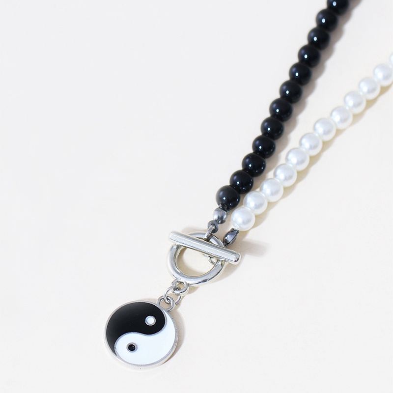 Fancy Vòng Cổ Chuỗi Hạt Ngọc Trai Trắng Đen Thái Cực Quyền Phong Cách Hip Hop Cho Nữ