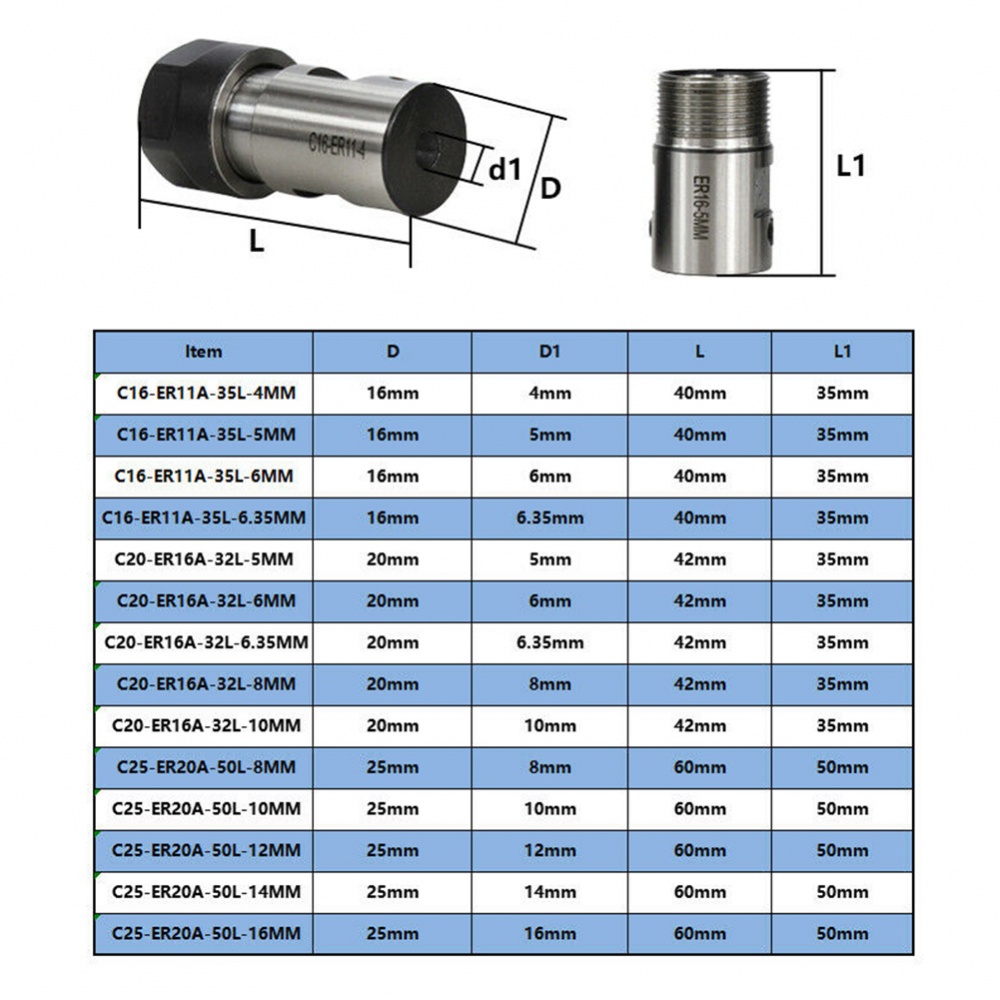 Trục Nối Dài ER11 / ER16 ER20 A 5-16mm Cho Máy CNC