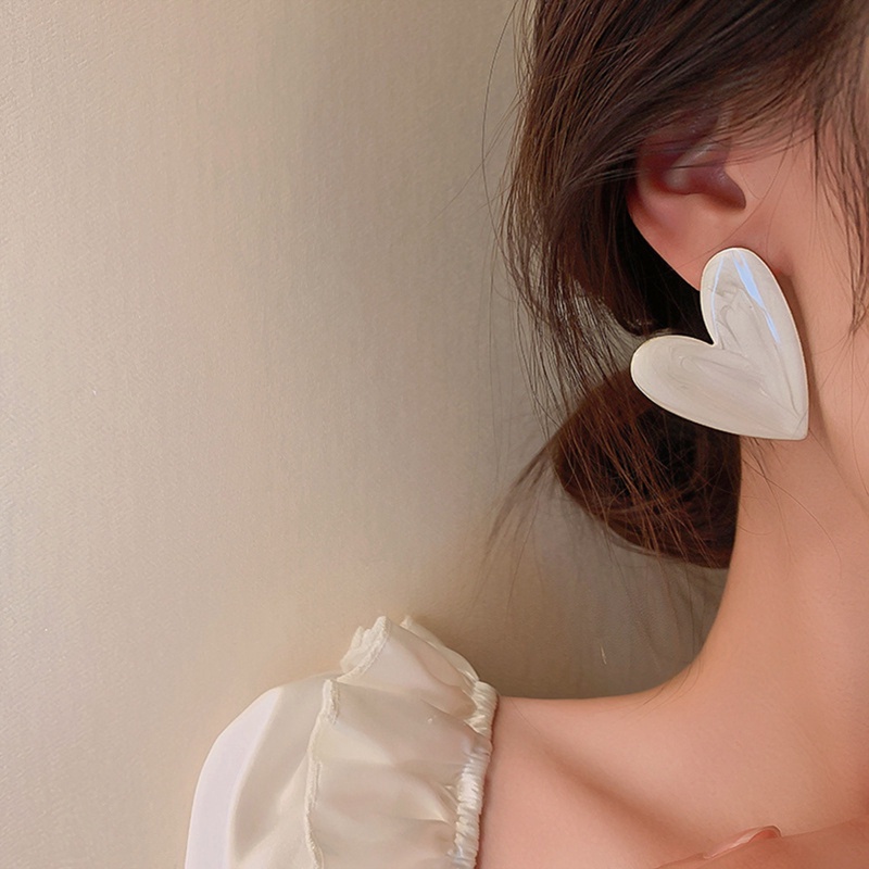 Khuyên Tai Hình Trái Tim Lớn Màu Trắng Xanh Lá Phong Cách Hàn Quốc Đơn Giản Dành Cho Nữ