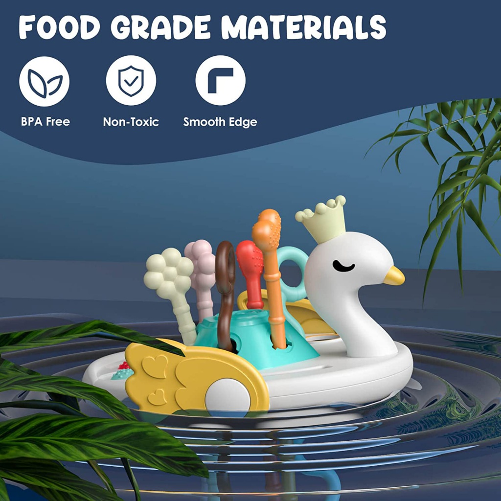 Đồ Chơi Dây Kéo Bằng Silicone 5 Trong 1 Cho Bé 6 7 8 9 10 11 12 Tháng 6-12 Tháng Tuổi