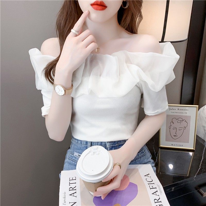 Áo Thun Tay Ngắn Phối Lưới Phong Cách Phương Tây Thời Trang Mùa Hè 2023 Cho Nữ