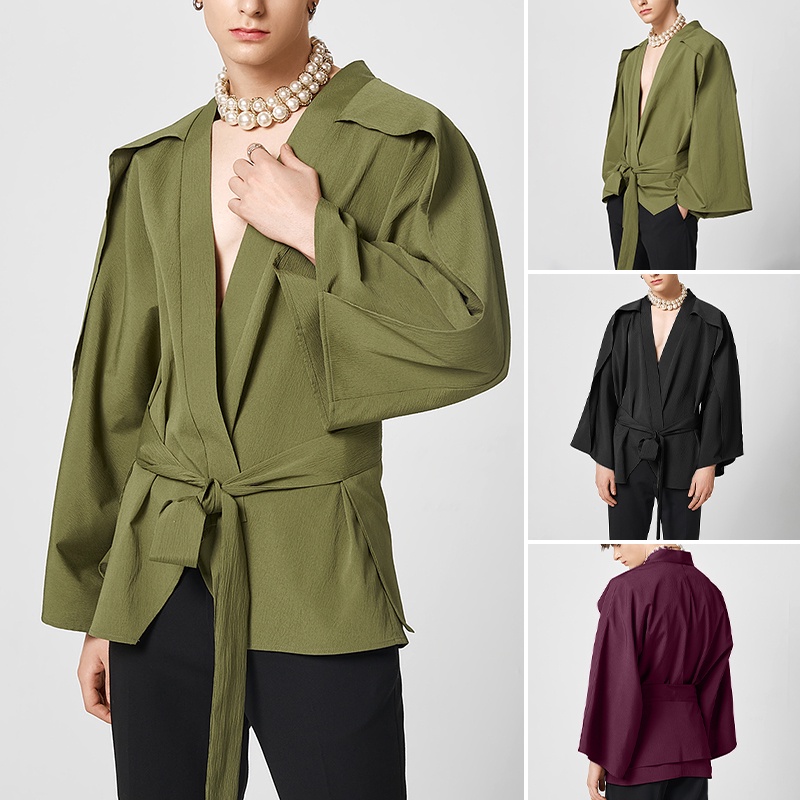 Áo INCERUN tay dài dáng rộng phối bèo thời trang