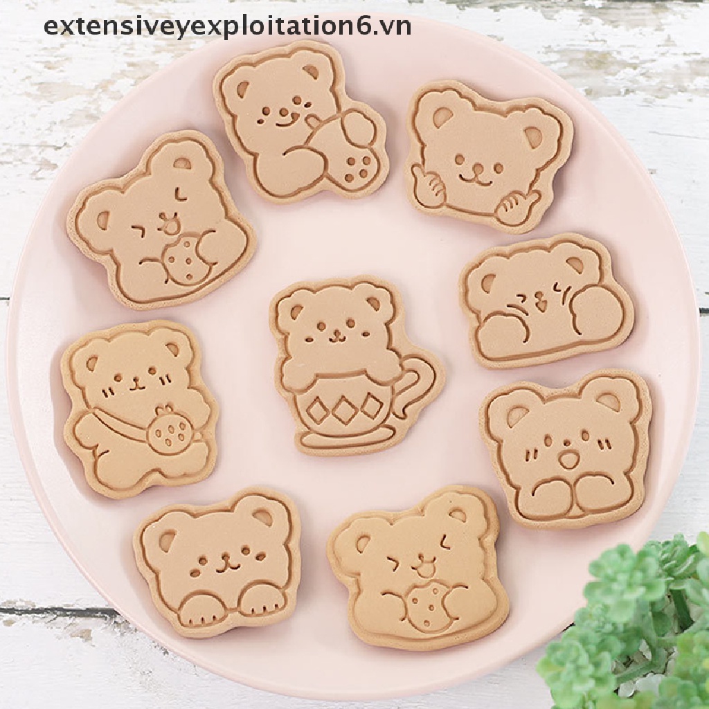 Bộ 8 Khuôn Cắt Tạo Hình Bánh Quy Hình Gấu 3D Bằng Nhựa