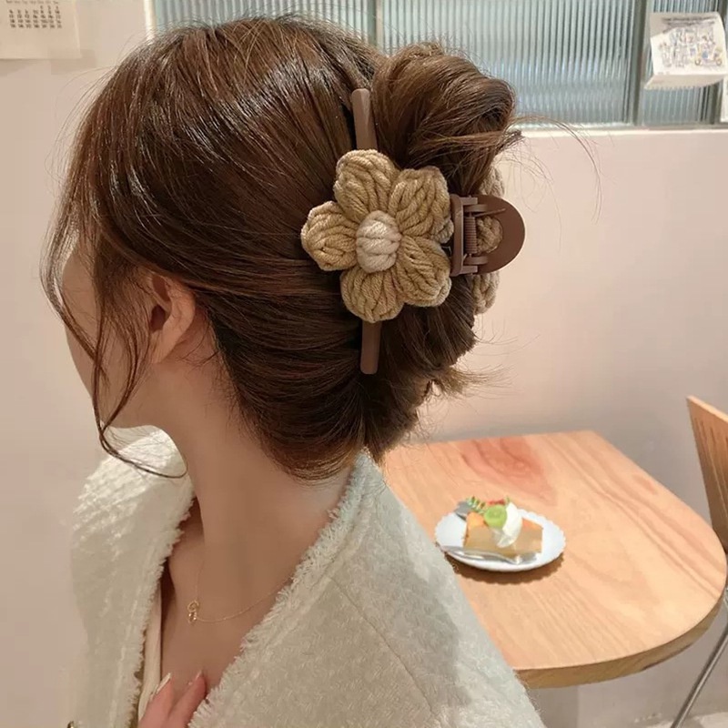 Kẹp Tóc Hình Cá Mập Bằng Len Màu Sắc Cà Phê Thanh Lịch Cho Nữ