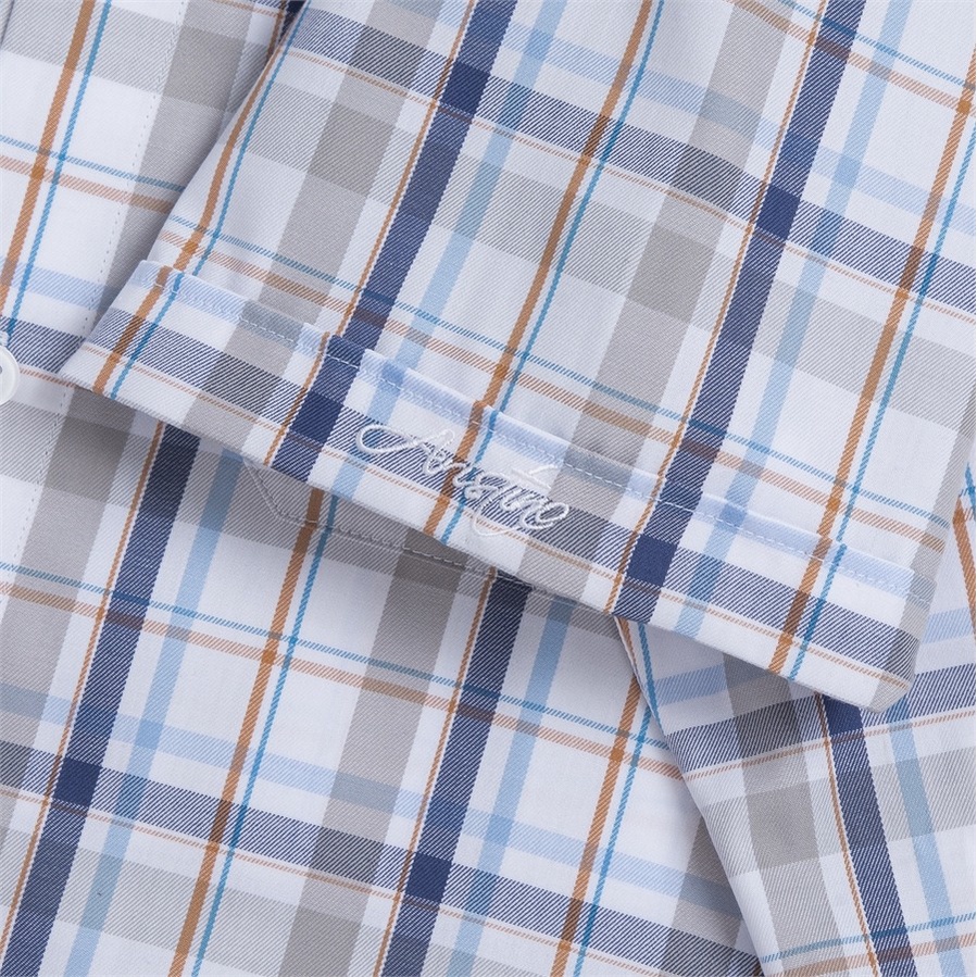 Áo sơ mi nam ngắn tay ARISTINO họa tiết kẻ caro xanh nâu thời thượng và ấn tượng - ASS120S2