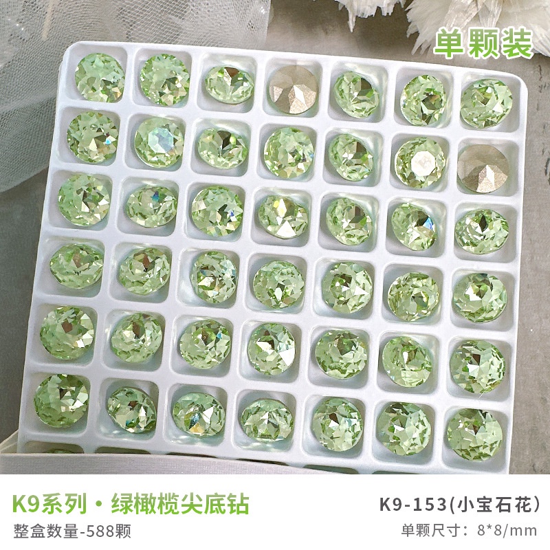 Túi 3 viên đá K9 màu xanh lá cây, phụ kiện Nail trang trí móng