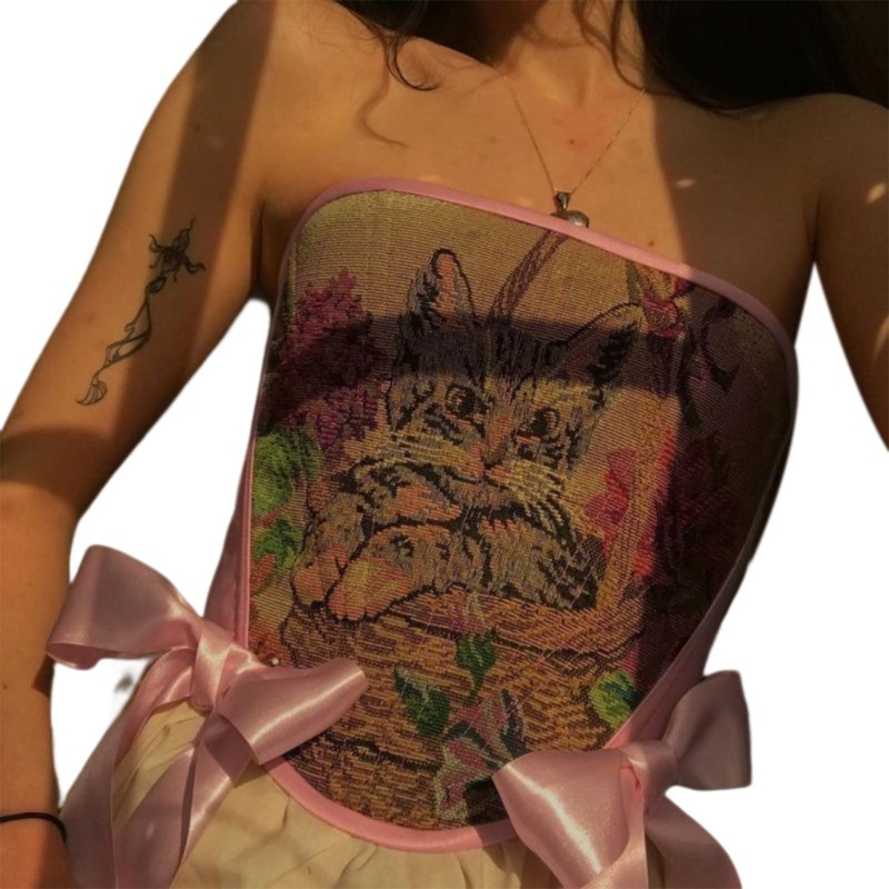 Áo Nịt Ngực Không Tay Thêu Họa Tiết Thời Trang Đường Phố Cho Nữ Y2k