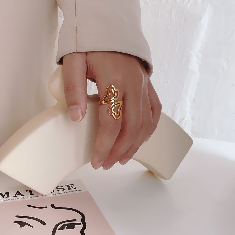 Nhẫn Thép Titan Mạ Vàng 18k Cao Cấp Không Phai Màu Phong Cách Hàn Quốc Cho Nữ