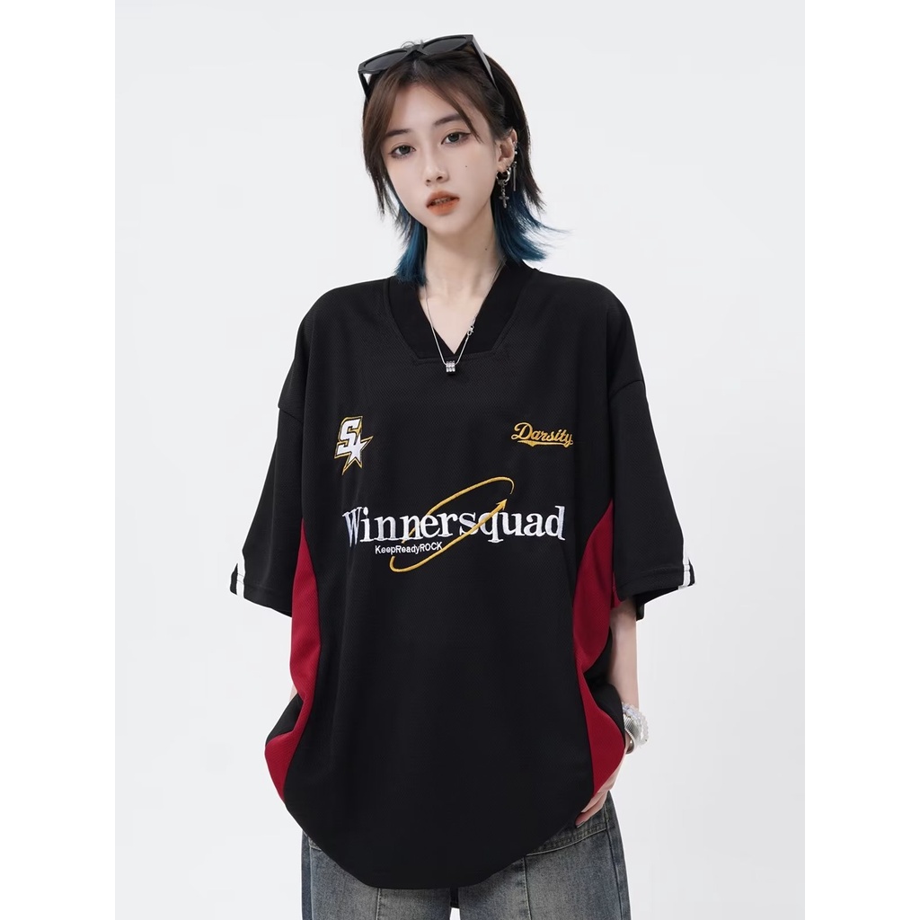 Áo Thun Tay Ngắn Cổ Chữ V Dáng Rộng Phong Cách Hip hop Mỹ Thời Trang Mùa Hè Hàng Mới Dành Cho Nam Và Nữ