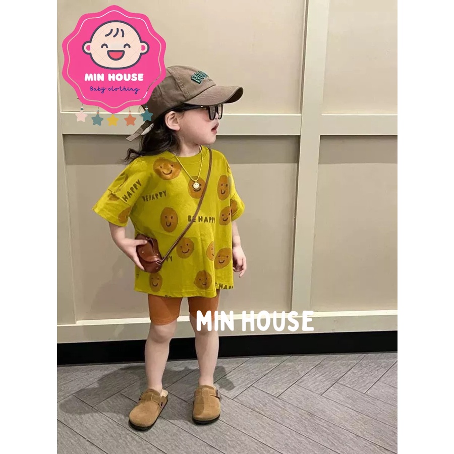 (10-30kg) Set cotton tàu hoạ tiết mặt cười hot hit cho bé diện hè, đi học, đi chơi