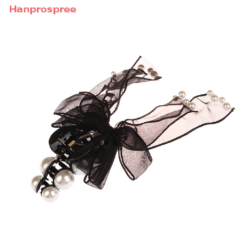 Kẹp Tóc Nơ Đính Ngọc Trai Giả Màu Đen Thời Trang