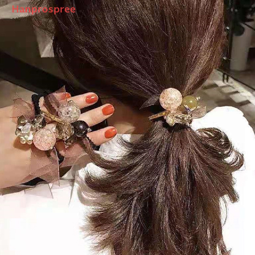 Dây Cột Tóc Ruy Băng Đính Hạt Pha Lê Lấp Lánh Thời Trang Cho Nữ