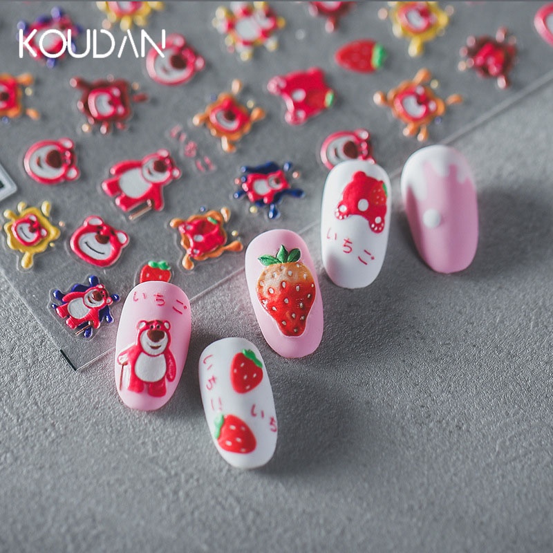 Miếng Dán Trang Trí Móng Tay Hình Gấu 5D Dễ Thương