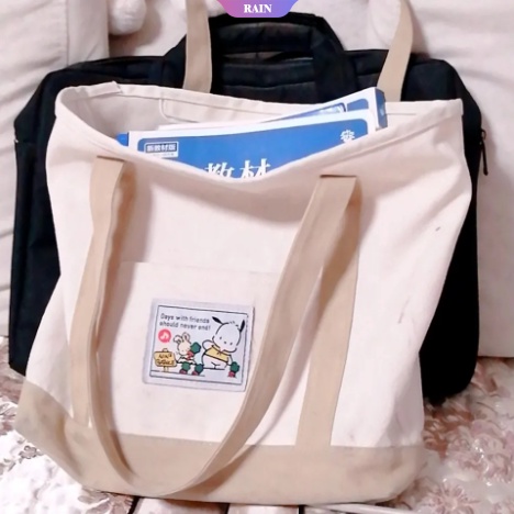 Sanrio Túi Tote Vải Canvas Đeo Vai Sức Chứa Lớn Hình Hello Kitty Cinnamoroll Kuromi Pochacco Đáng Yêu Cho Nữ [RAIN]