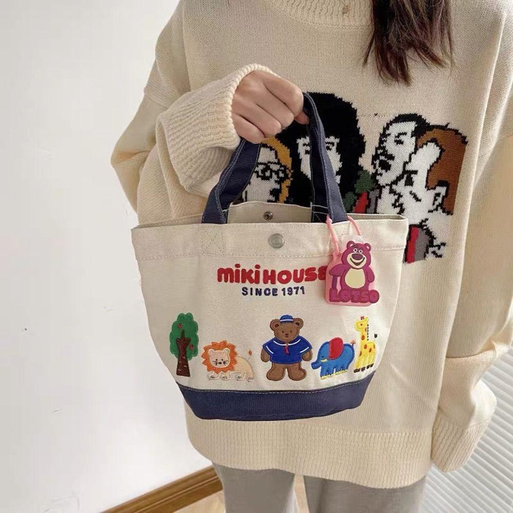 Túi Tote Vải Canvas Cỡ Lớn Thêu Họa Tiết Hoạt Hình Gấu / Sư Tử Dễ Thương Đựng Mỹ Phẩm Tiện Dụng Mang Theo Du Lịch