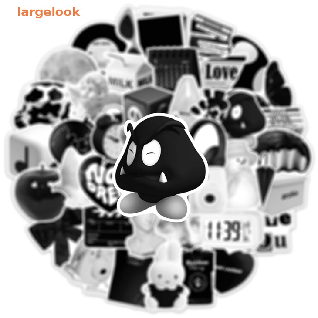 [Biglook] 50 Miếng Dán DIY Hình Ngôi Làng Trắng Đen Phong Cách Ins