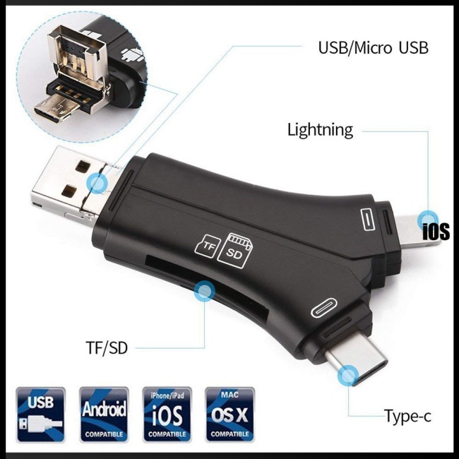 Đầu Đọc Thẻ Nhớ Tf Sd Đa Năng 4 Trong 1 Otg Dành Cho Điện Thoại