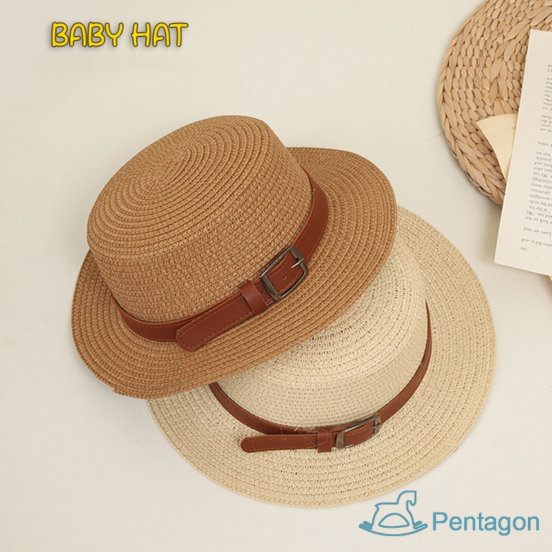 Mũ Cói Rộng Vành Che Nắng Phối Thắt Lưng Bằng Da Thời Trang Mùa Hè Cho Bé Trai Và Gái