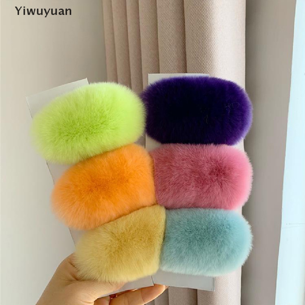 < Yiwuyuan > Kẹp Tóc Đính Lông Siêu Dễ Thương Thời Trang Thu Đông Hàn Quốc