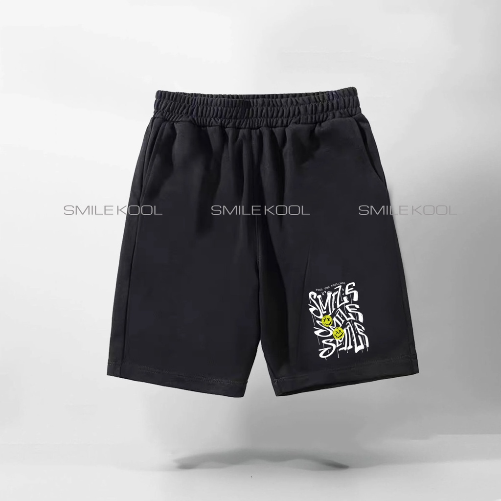 QUẦN SHORT SMILE KOOL, quần đùi thun form rộng unisex thể thao, quần short thun, chất liệu vải POLY 2 DA.