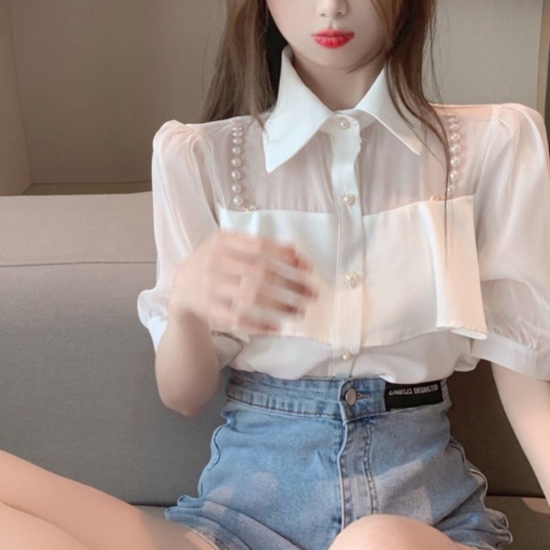 Áo Sơ Mi Chiffon Tay Ngắn Thời Trang Mùa Hè Kiểu Mới Cho Nữ