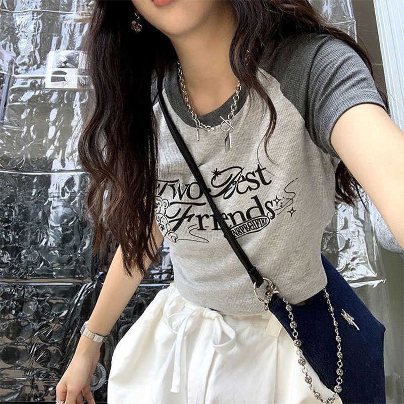 Áo thun ZHUXIA ngắn tay màu sắc retro thời trang cho nữ
