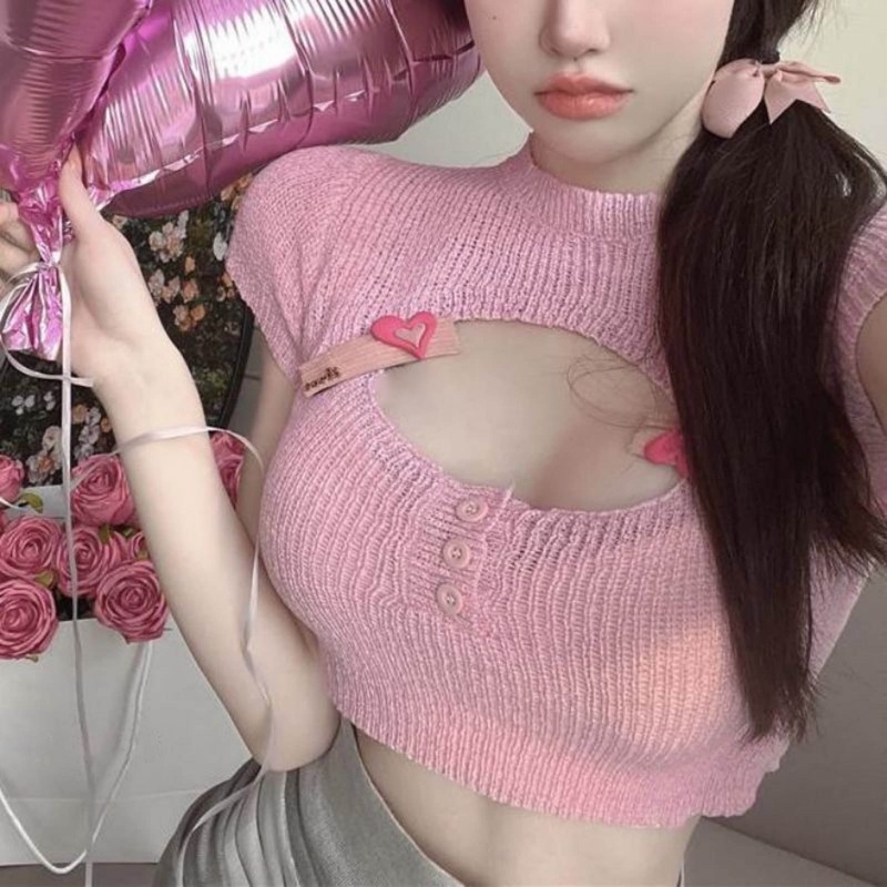 Áo Thun Dệt Kim Ngắn Tay Cổ Tròn Ôm Dáng Thời Trang Dành Cho Nữ