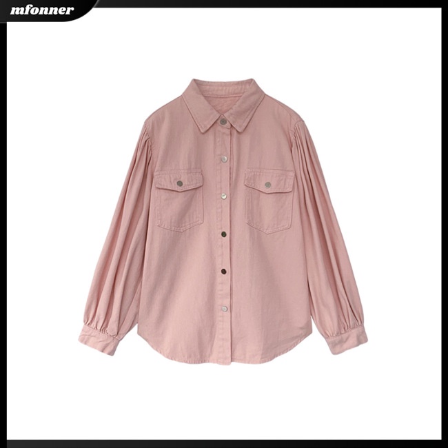 Áo Sơ Mi Denim Tay Dài Dáng Rộng Màu Sắc Đơn Giản Cho Nữ