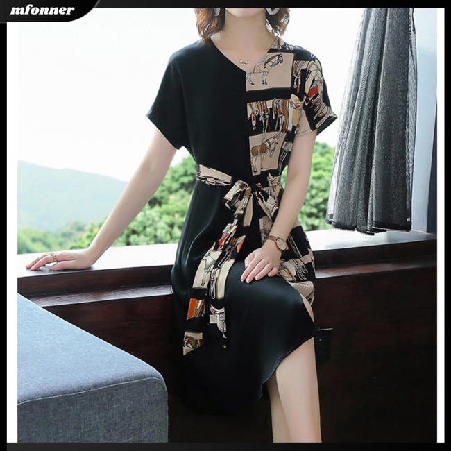 Đầm Tay Ngắn Cổ Chữ V Dáng Ôm In Họa Tiết Độc Đáo Thời Trang Mùa Hè Xinh Xắn Cho Nữ