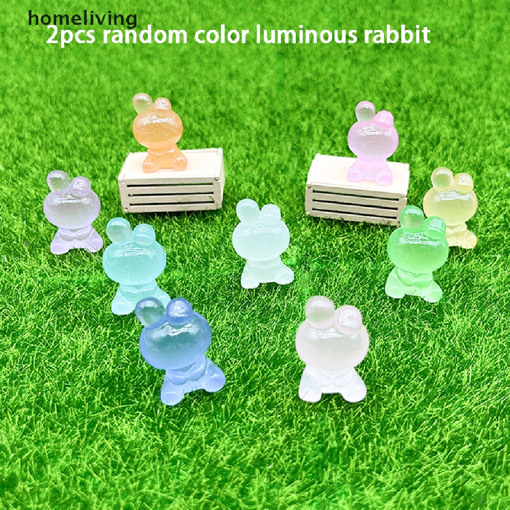 Bộ 2 Tượng Thỏ Hoạt Hình Mini Bằng Nhựa Phát Quang Dễ Thương Trang Trí Xe Hơi