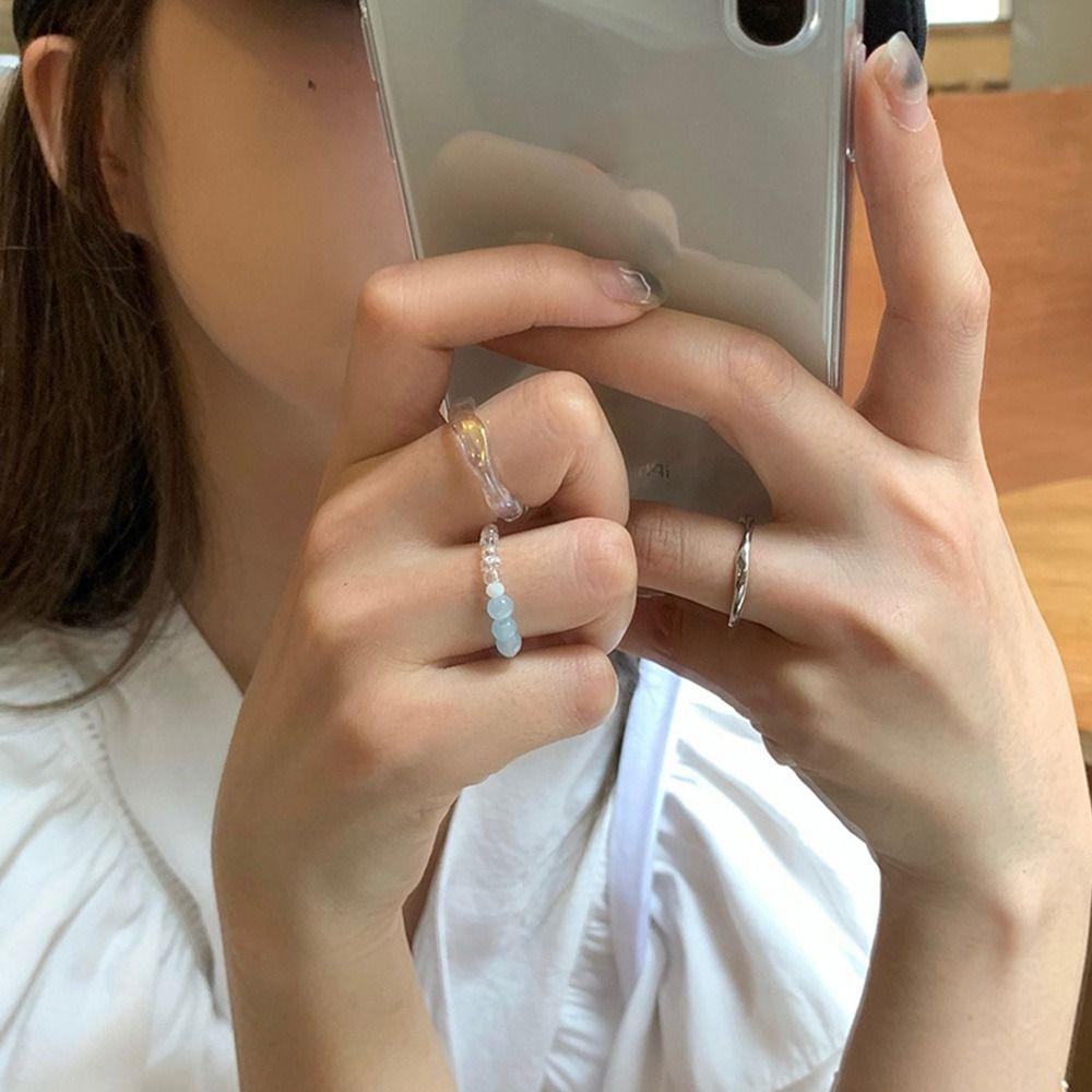 Bộ Nhẫn Acrylic Co Giãn Đính Hạt Tròn Đơn Giản Sáng Tạo Có Thể Điều Chỉnh Làm Quà Tặng Sinh Nhật