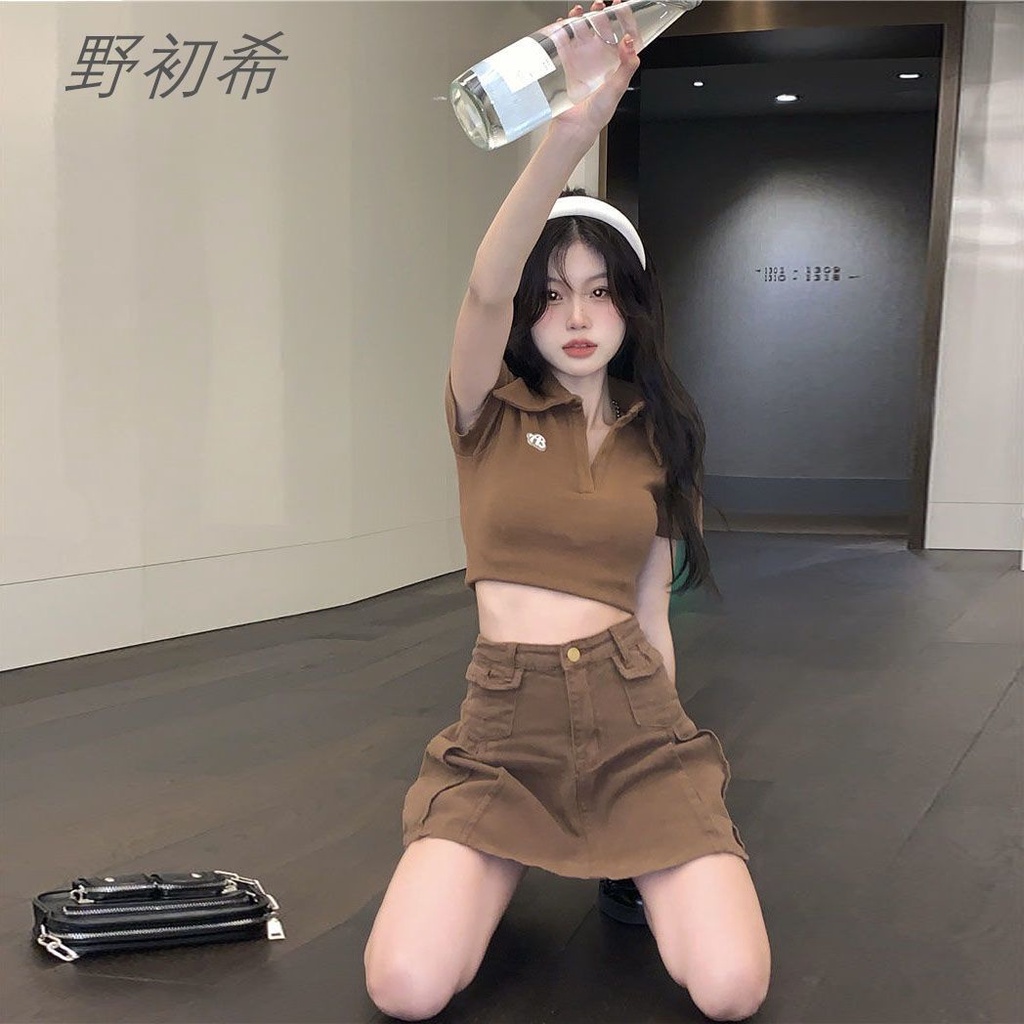 Set Áo Thun POLO Ngắn Tay Và Chân Váy Chữ a Lưng Cao Thời Trang Mùa Hè 2023 Mới Cho Nữ