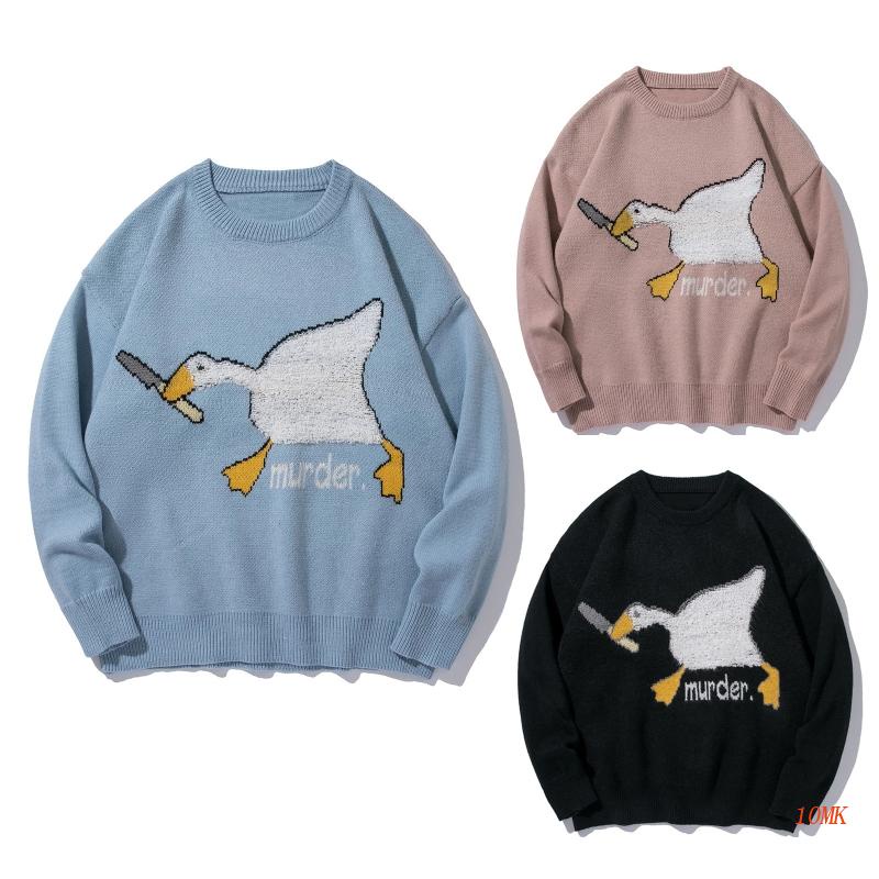 Áo Sweater Dệt Kim Tay Dài Cổ Tròn In Hoạt Hình Vịt Kiểu Harajuku Cá Tính Cho Nam Và Nữ