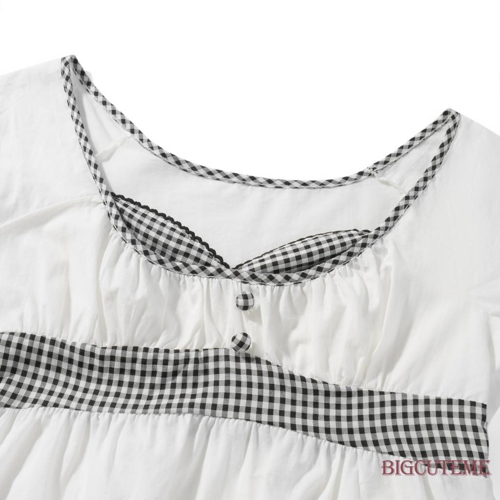 Áo Sơ Mi Tay Ngắn Phối Bèo Họa Tiết Sọc Caro Phong Cách Đường Phố Thời Trang Xuân Hè Cho Nữ